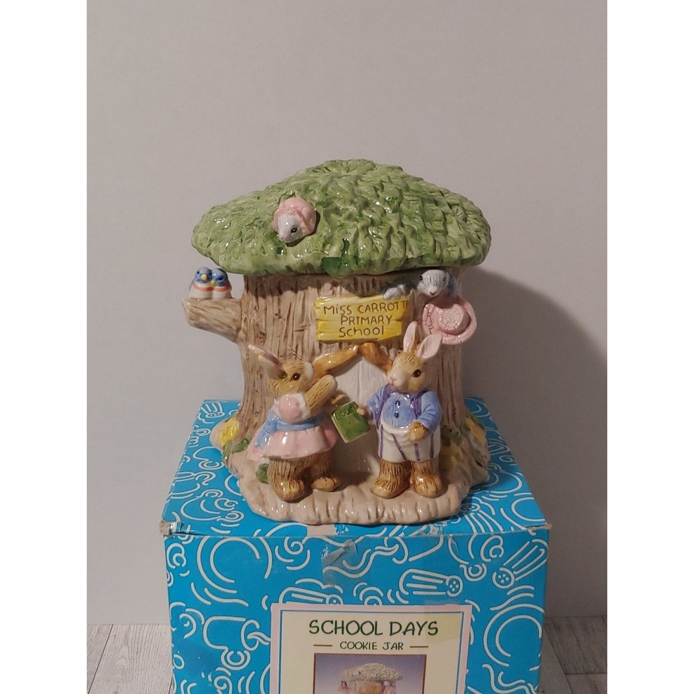 Fitz & Floyd Omnibus 1996 Ceramic "School Days" Cookie Jar Bunnies Rabbits